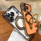 Luxury Transparent Plating Magnetic Case for iPhone 11–17 Series | MagSafe Compatible Ring Stand Cover