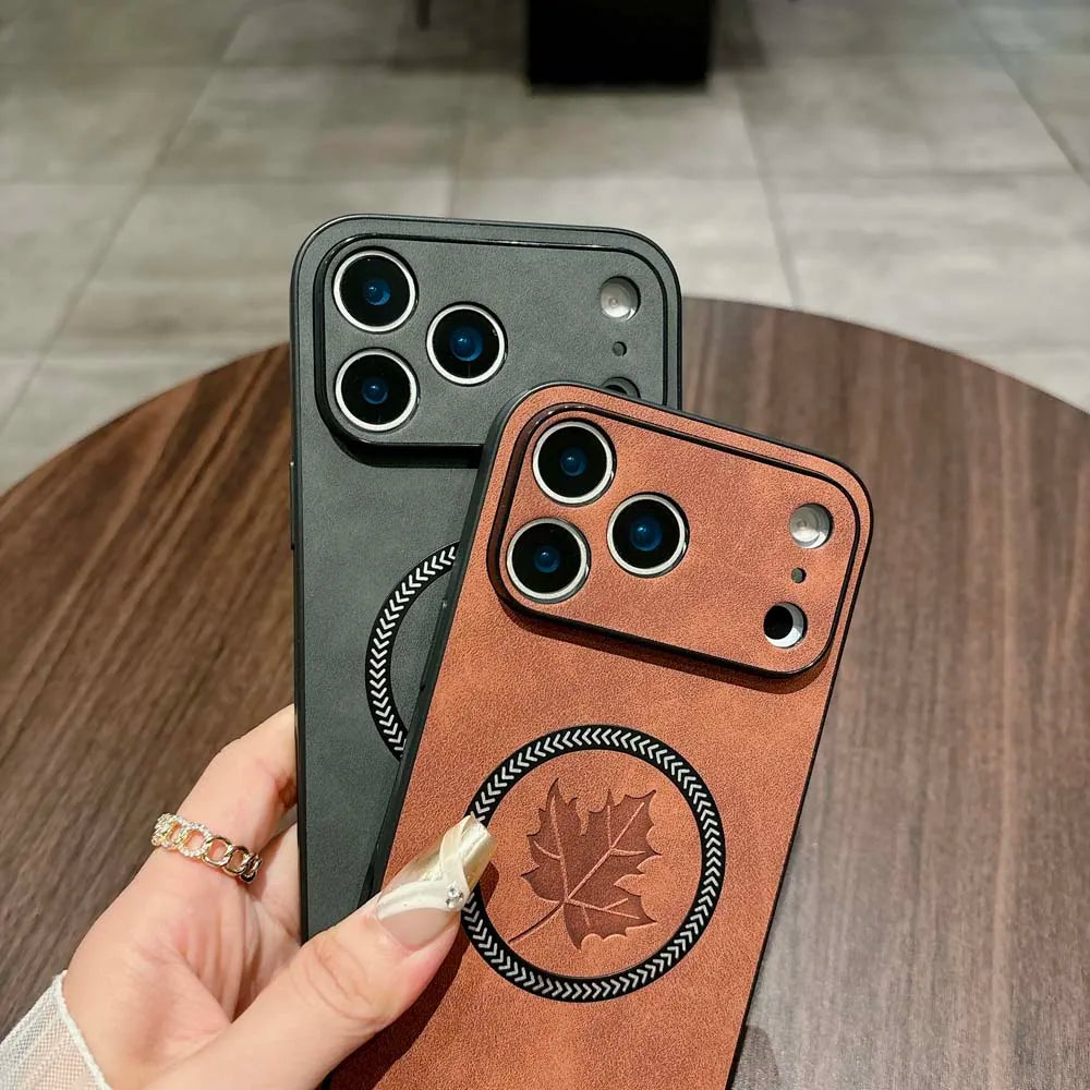 Classic Leather Case for iPhone 11–17 Series | MagSafe Compatible Wireless Charging Magnetic Cover