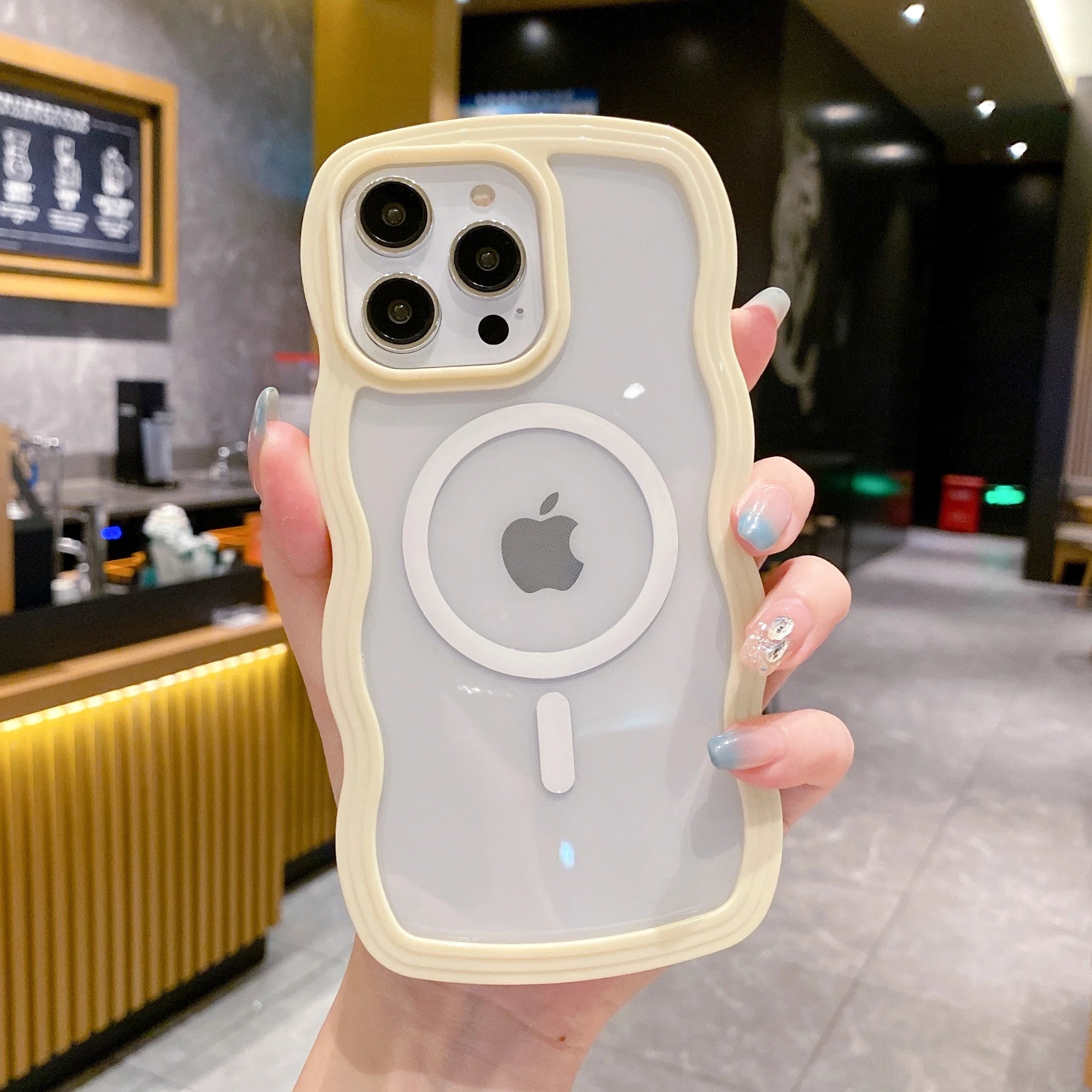 Cute Transparent Magnetic Case for iPhone 11–17 Series | MagSafe Compatible Wave Frame Protection Cover