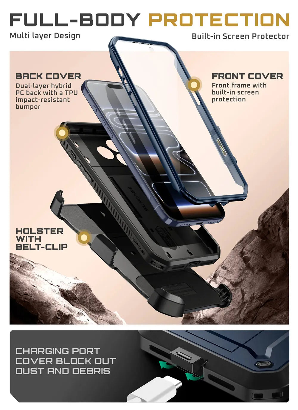 Rugged SUPCASE Full-Coverage iPhone 17 Pro Case | Shockproof with Holster & Kickstand
