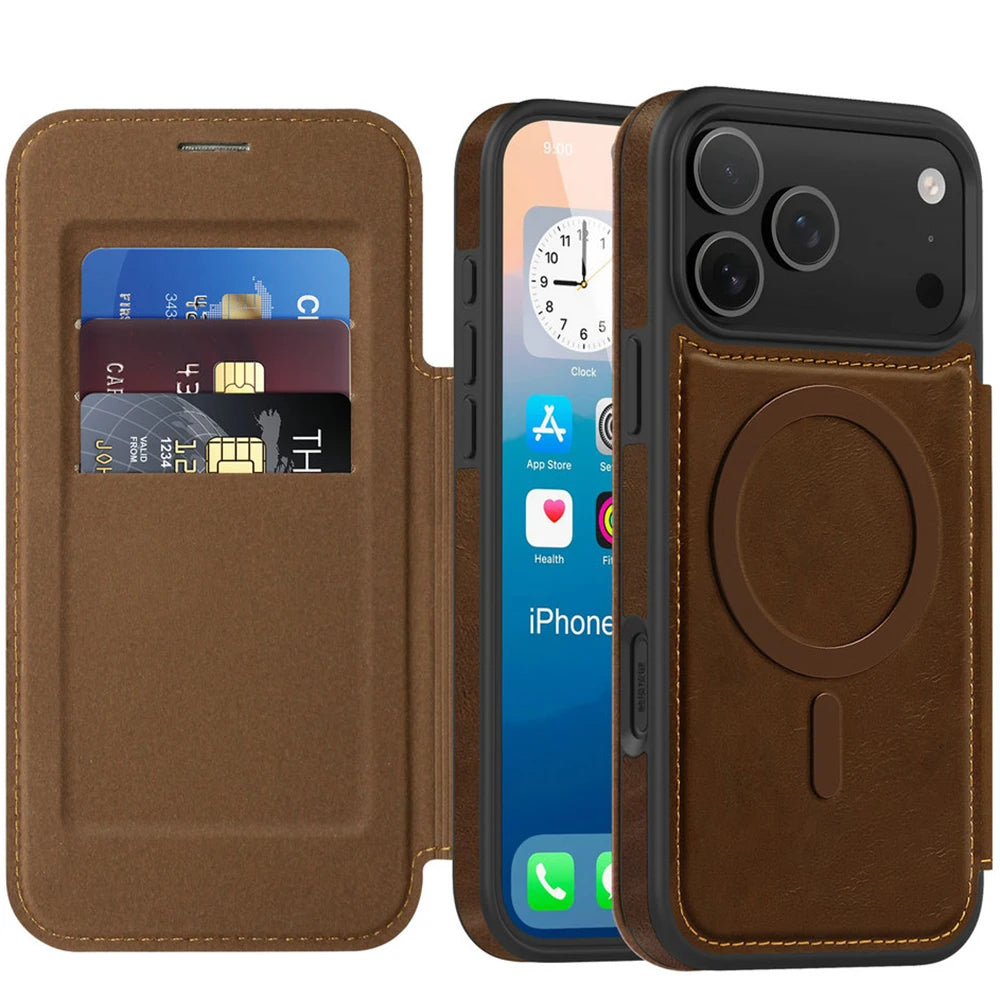 Magnetic Flip Wallet iPhone Case | RFID Blocking, Shockproof & Card Holder
