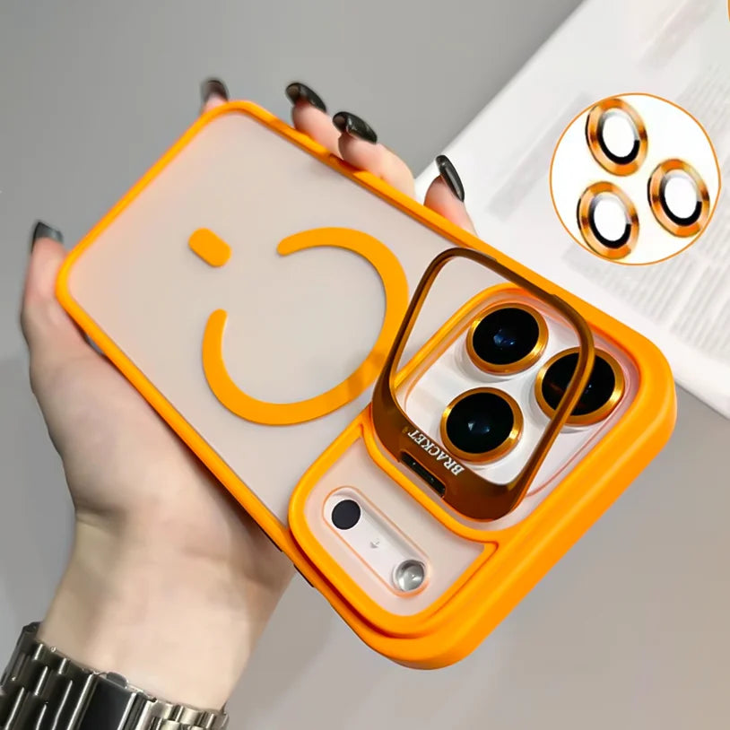 Translucent Matte Phone Case for iPhone 11–17 Series | MagSafe Compatible Camera Stand & Lens Glass Protector