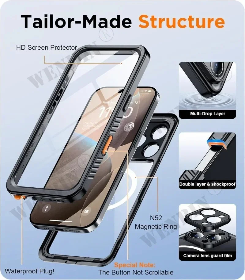 Full-Coverage Magnetic Shockproof iPhone Case | Dual-Layer, Waterproof & Scratch-Resistant Protection