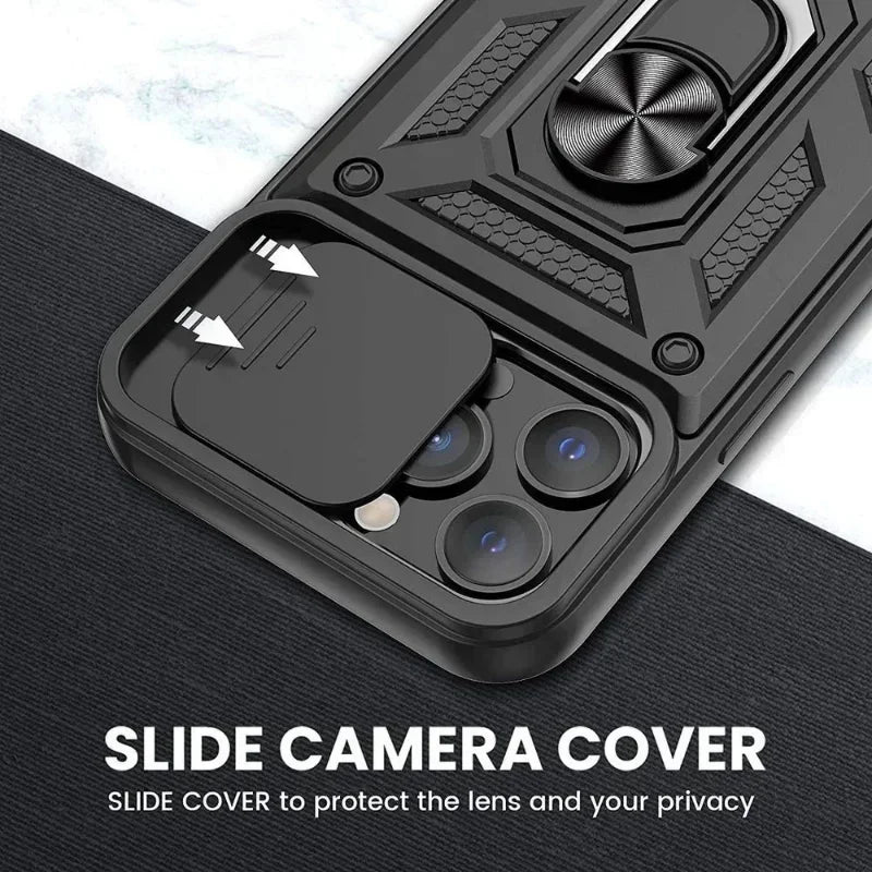Magnetic Dual-Layer Phone Case with Ring & Kickstand | Anti-Scratch & Dustproof for iPhone
