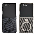 Samsung Galaxy Z Flip 7 Case | Hard Carbon Fiber Magnetic Ring Stand Full-Coverage Protective Case