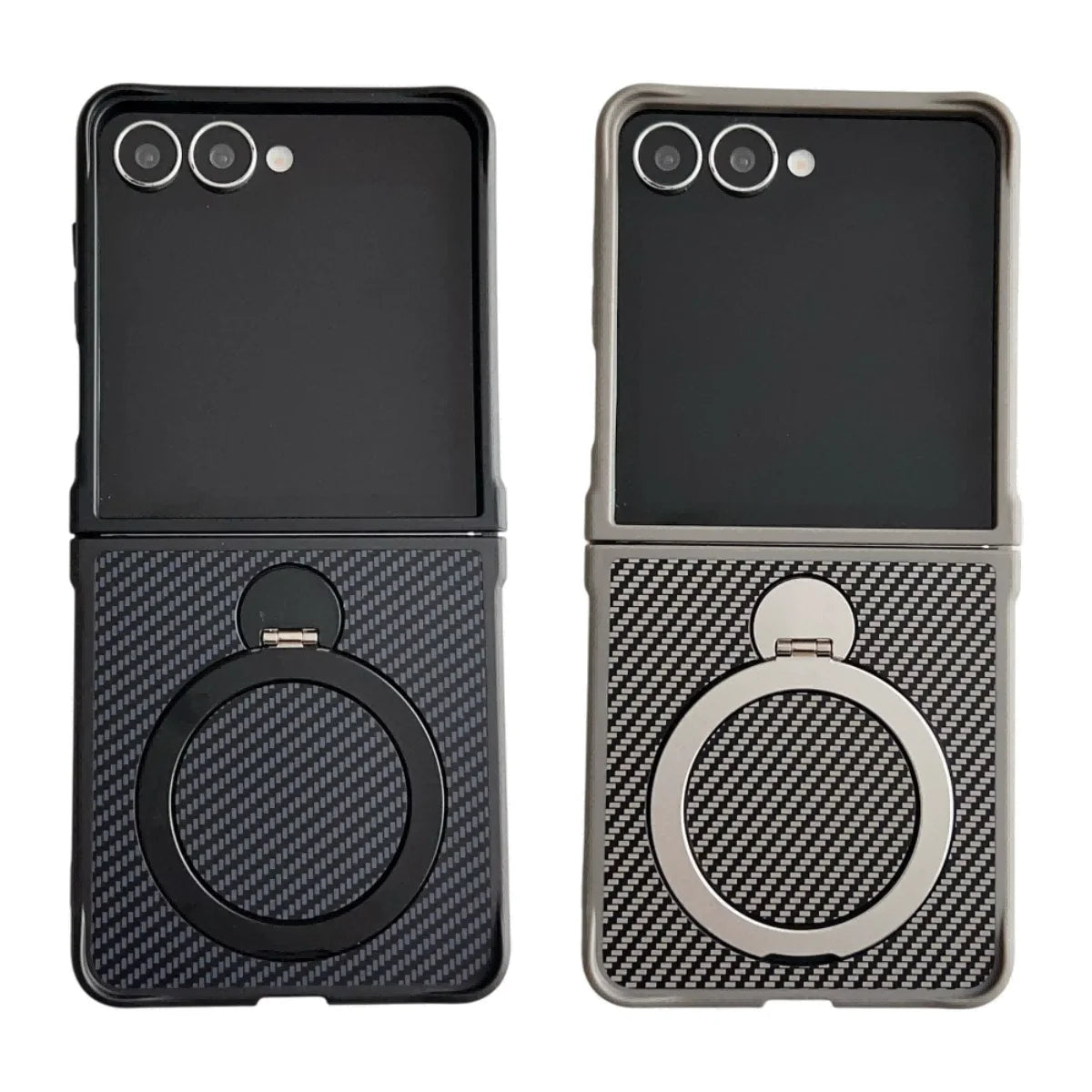 Samsung Galaxy Z Flip 7 Case | Hard Carbon Fiber Magnetic Ring Stand Full-Coverage Protective Case