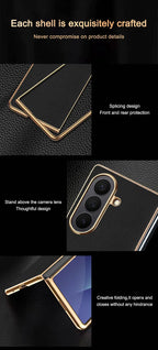 Samsung Galaxy Z Fold 7 Case | Luxury PU Leather Full-Coverage Protective Back Cover with Plated Finish