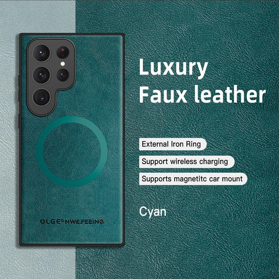 Classic Leather Case for Samsung S21-S25 Series | Magnetic Charging Compatible Protector