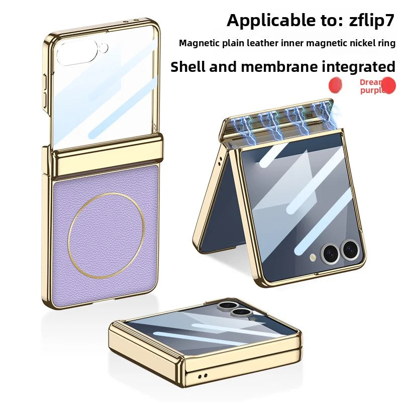 Samsung Galaxy Z Flip 7 Case | Luxury PU Leather Magnetic Full-Coverage Protective Back Cover