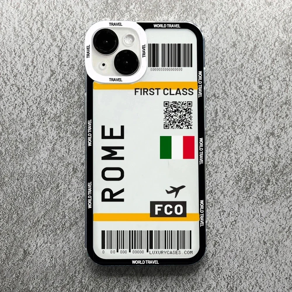 Plane Ticket Travel iPhone Case | Customizable Full-Coverage Shockproof Soft Silicone Cover
