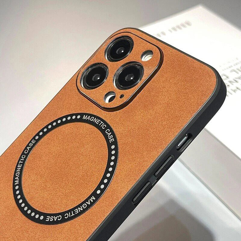Luxury Sheepskin Magnetic Case for iPhone 11–17 Series | MagSafe Compatible Wireless Charger Cover