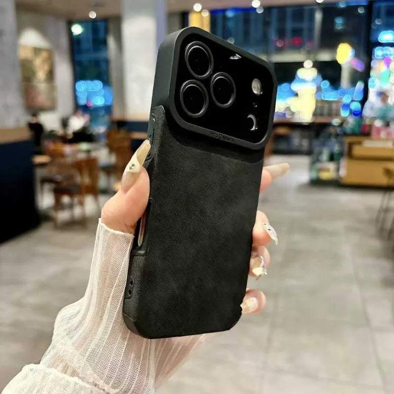 Luxury Fur Plush Leather Phone Case for iPhone 11–17 Series | Matte Camera Bumper Protection Cover