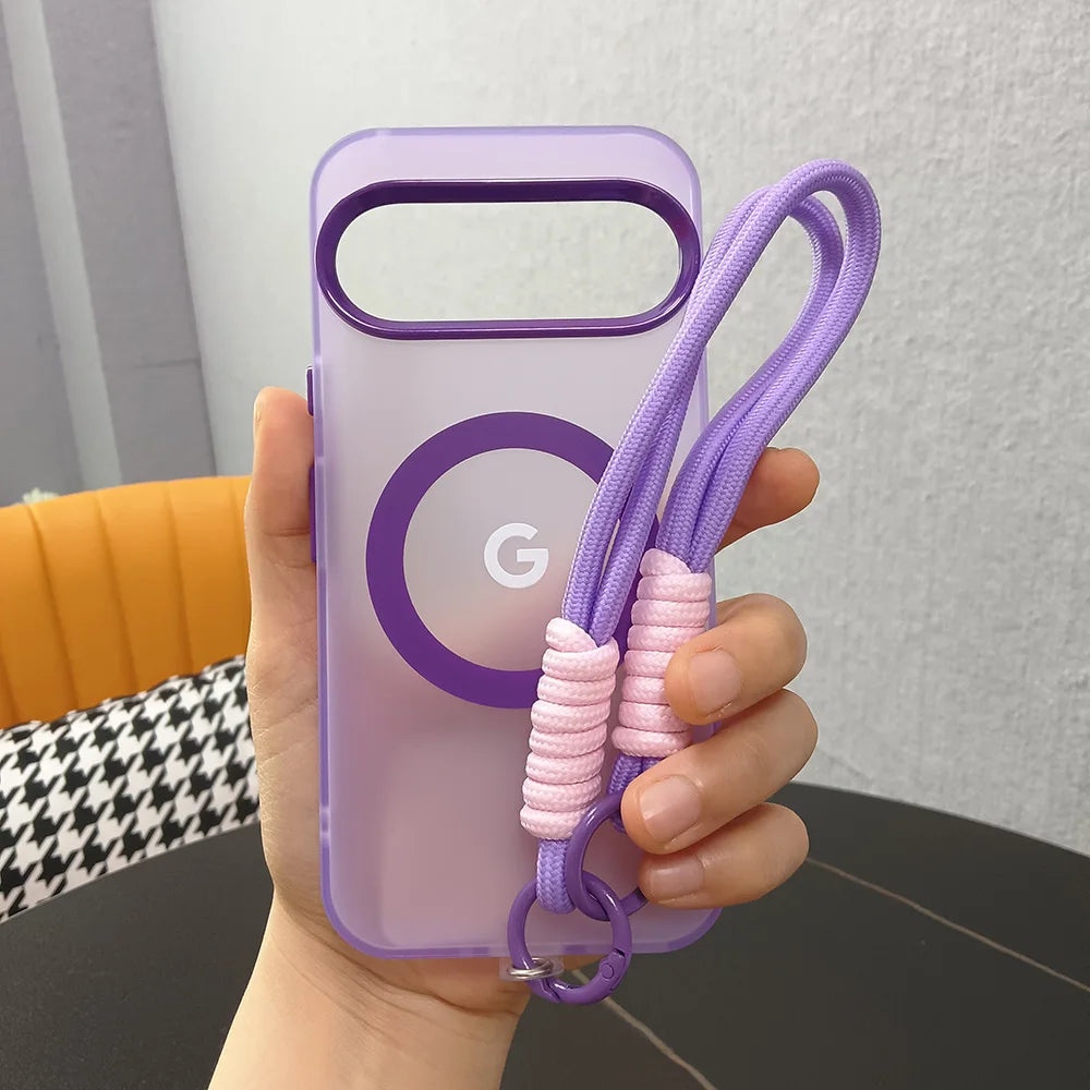 Google Pixel 8 / 8A / 8 Pro / 9 / 9A / 9 Pro / 9 Pro XL / 10 / 10 Pro / 10 Pro XL Case | Transparent TPU + PC Magnetic Wireless Charging Cover with Lanyard