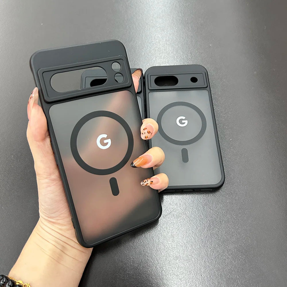 Google Pixel 6 / 6A / 6 Pro / 7 / 7A / 7 Pro / 8 / 8A / 8 Pro / 9 / 9A / 9 Pro / 9 Pro XL / 10 / 10 Pro / 10 Pro XL Case | Transparent TPU + PC Magnetic Wireless Charging Anti-Fall Half-Wrapped Cover