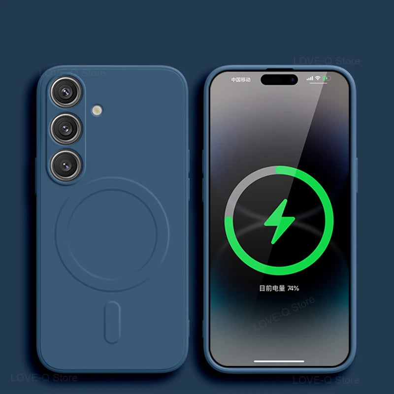 Magnetic Liquid Silicone Half-Wrapped Case for Samsung Galaxy S23-S25 | Wireless Charging Soft TPU Cover