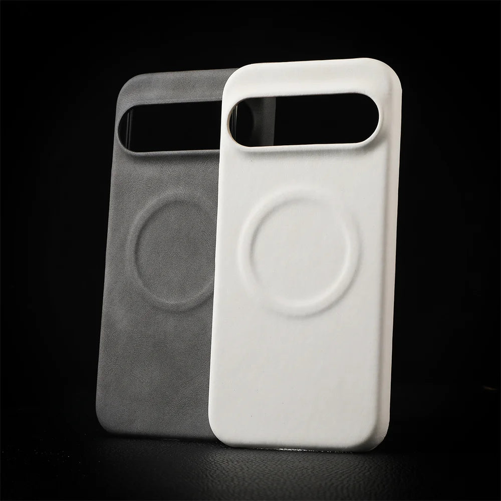 Google Pixel 7 / 7A / 8 / 8A / 8 Pro / 9 / 9 Pro XL / 10 Case | Luxury Sheepskin Leather Magnetic Full Coverage Shockproof Hard Matte Cover