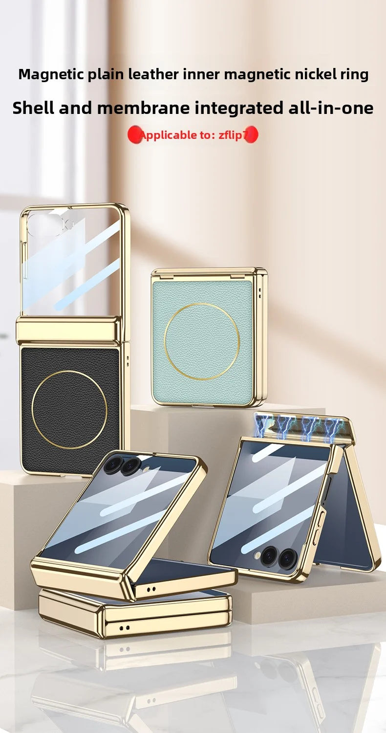 Samsung Galaxy Z Flip 7 Case | Luxury PU Leather Magnetic Full-Coverage Protective Back Cover