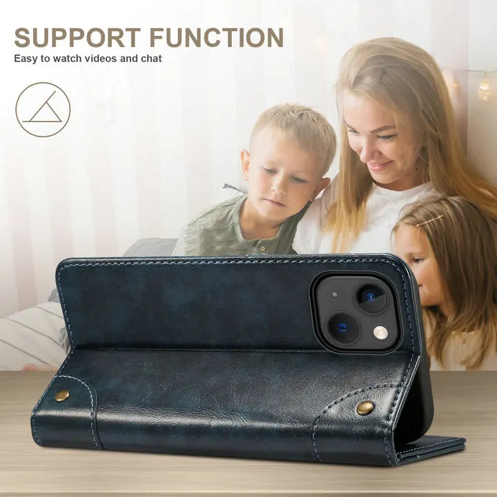 Retro Leather Magnetic Wallet Case with Kickstand | Shockproof & Full Protection for iPhone 16 Series