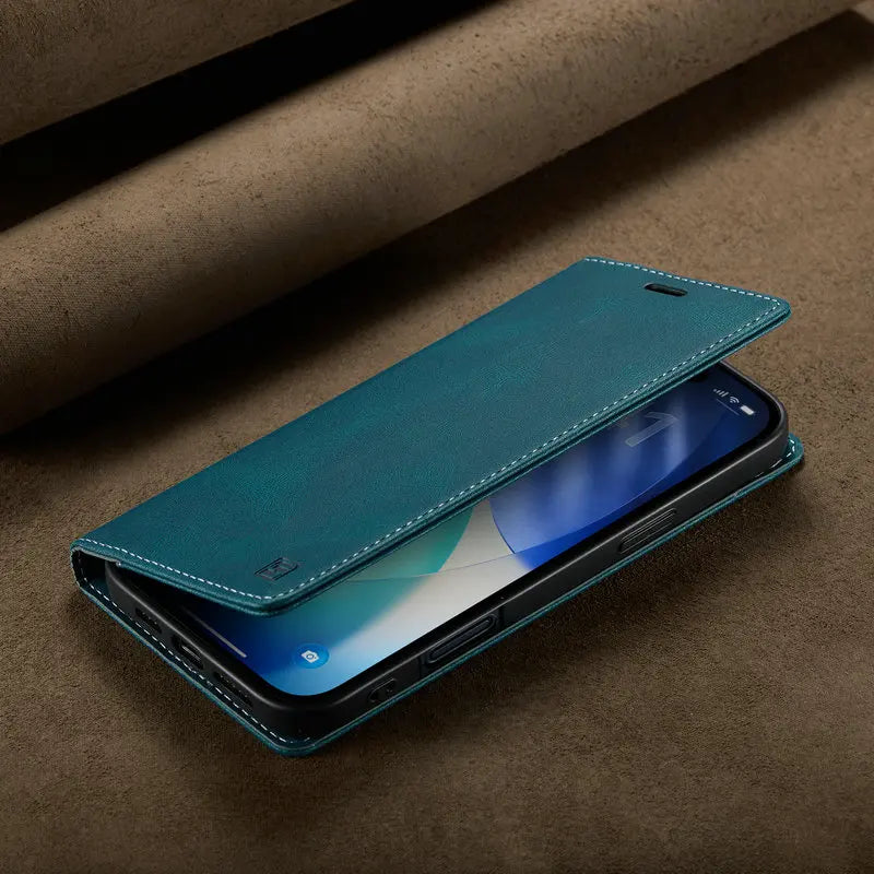 Retro PU Leather Wallet Phone Case | Magnetic Flip, Card & Cash Slot, Shockproof for iPhone