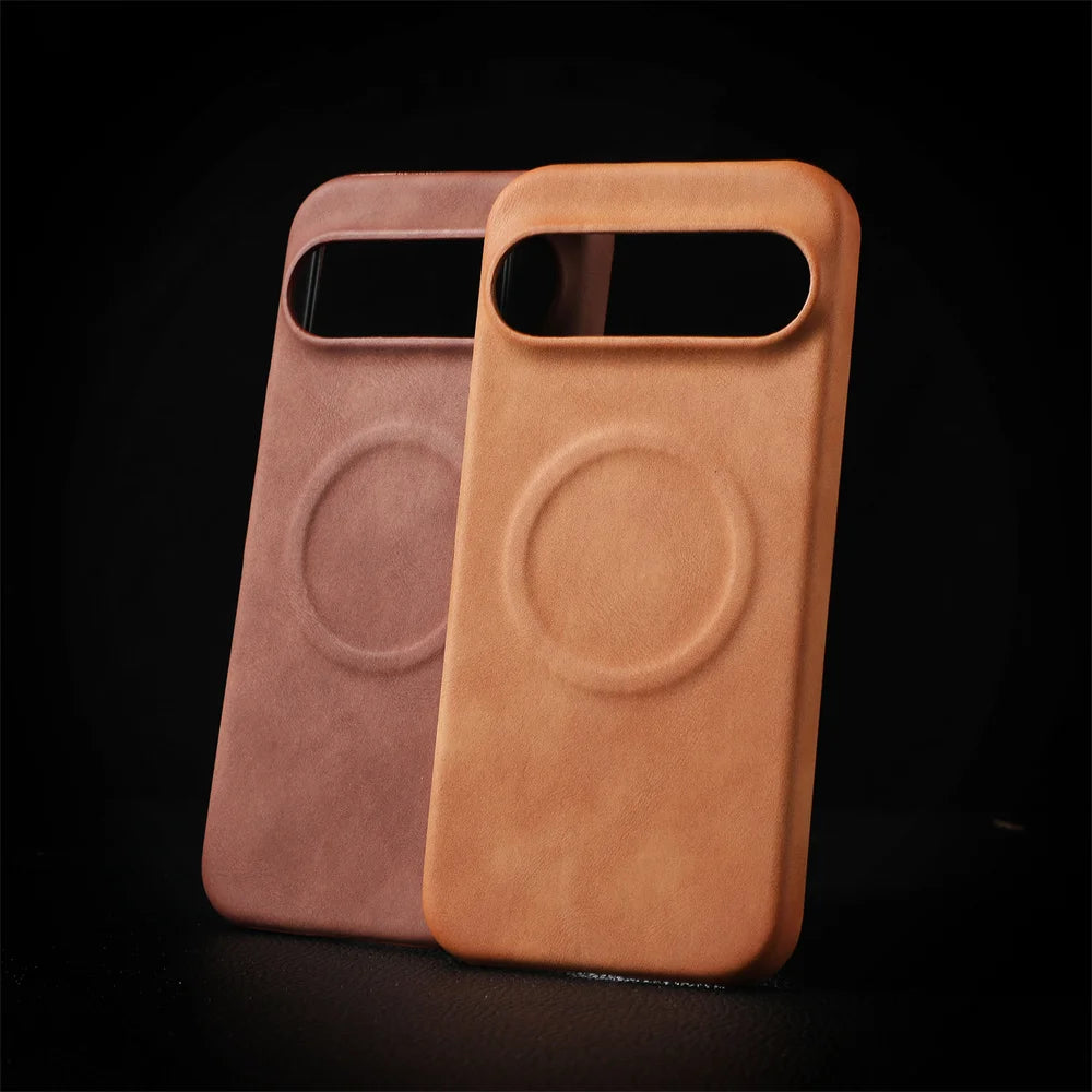 Google Pixel 7 / 7A / 8 / 8A / 8 Pro / 9 / 9 Pro XL / 10 Case | Luxury Sheepskin Leather Magnetic Full Coverage Shockproof Hard Matte Cover