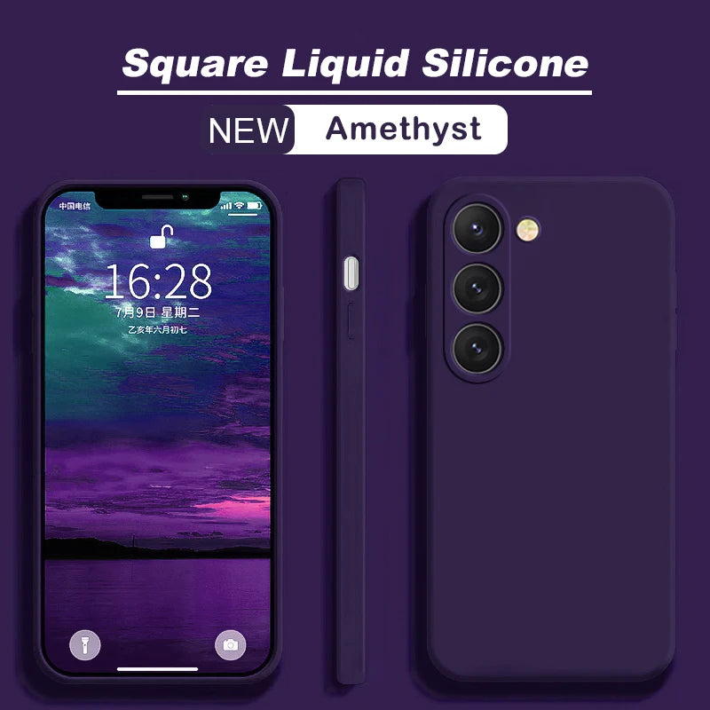 Square Liquid Silicone Soft Case for Samsung Galaxy S22-S25 Ultra | Washable & Lightweight Half-Wrapped Cover