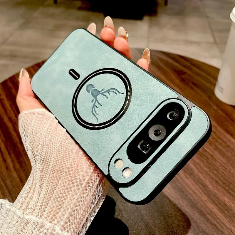 Google Pixel 9 / 9A / 9 Pro / 9 Pro XL / 10 / 10 Pro / 10 Pro XL Case | Luxury PU Leather Magnetic Wireless Charging Half-Wrapped Cover