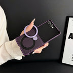 Samsung Galaxy Z Flip 7 Case | Hard Carbon Fiber Magnetic Ring Stand Full-Coverage Protective Case