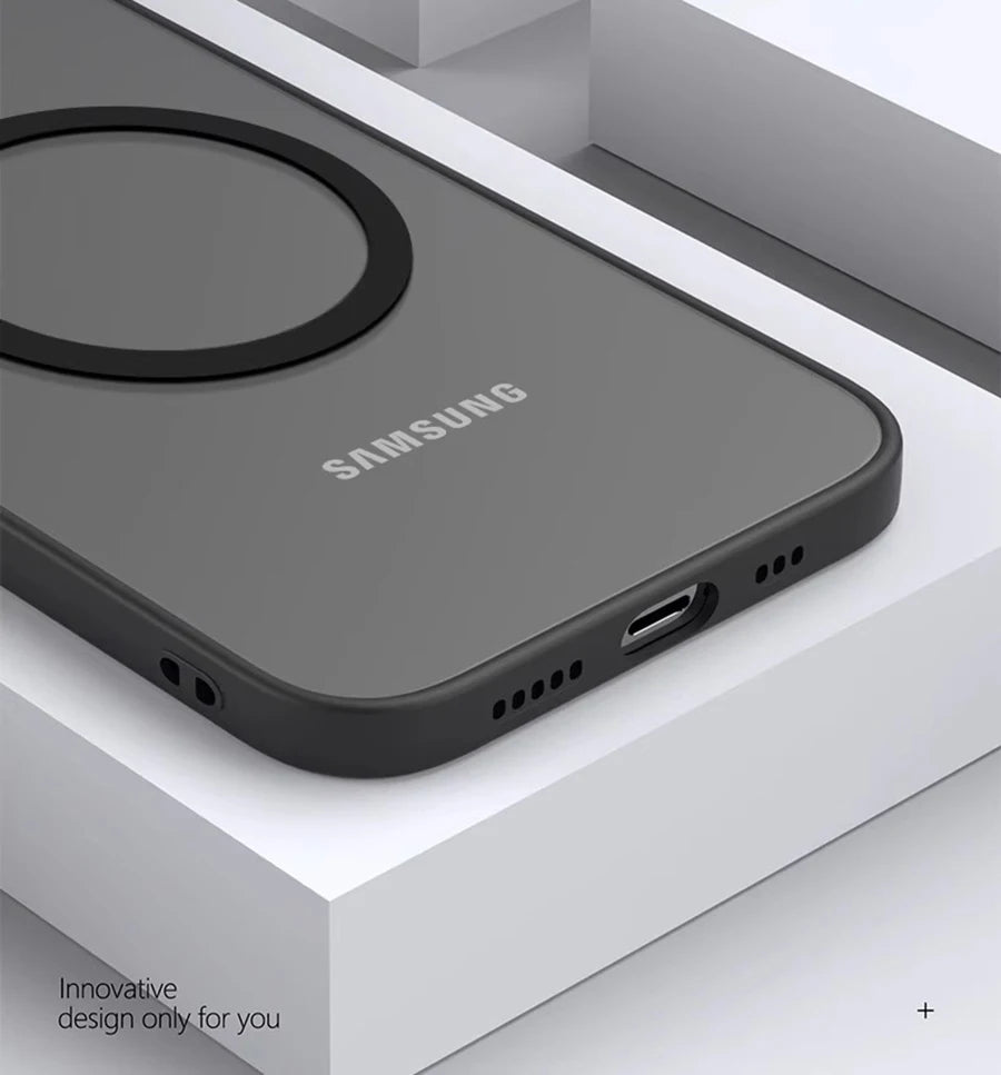 Armor Matte Magnetic Half-Wrapped Case for Samsung Galaxy S22-S25 Ultra | Shockproof Transparent Wireless Charging Cover