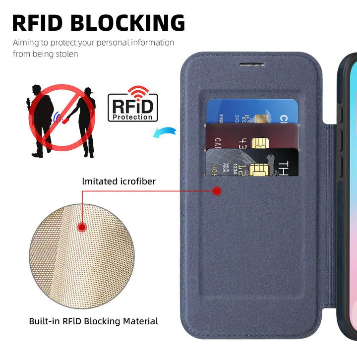 Magnetic Flip Wallet iPhone Case | RFID Blocking, Shockproof & Card Holder