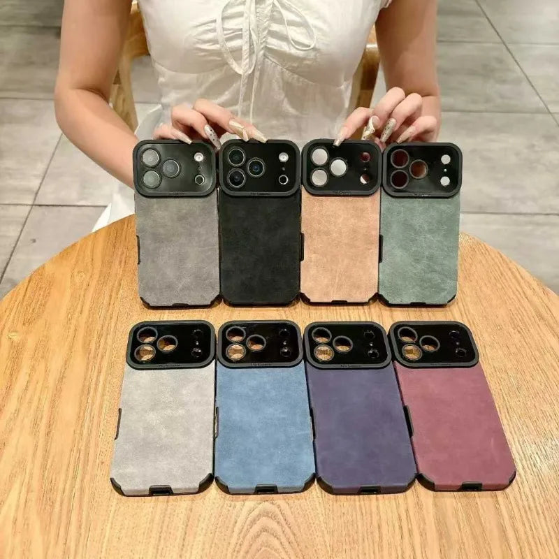 Luxury Fur Plush Leather Phone Case for iPhone 11–17 Series | Matte Camera Bumper Protection Cover