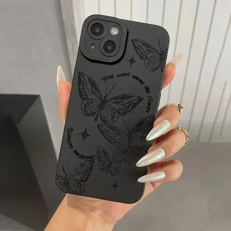 Butterfly Printed Full-Coverage Soft Silicone iPhone Case | Shockproof, Anti-Scratch & Non-Slip