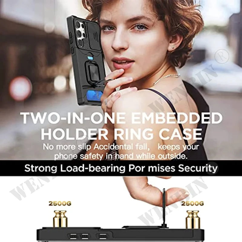 Full-Coverage iPhone Ring Case with Sliding Camera Cover & Kickstand | Anti-Scratch & Card Slot