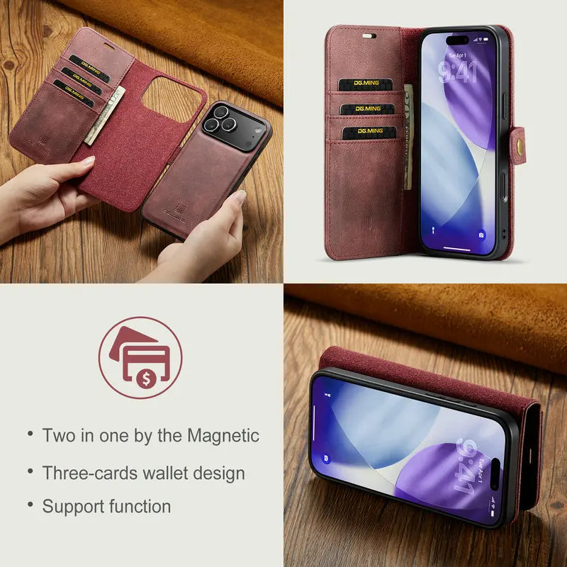 Retro Luxury Magnetic Flip Wallet iPhone Case | Card Slot, Kickstand & Shockproof