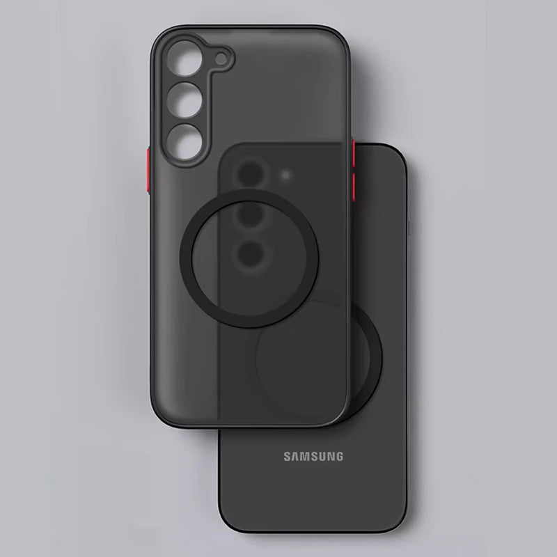 Armor Matte Magnetic Half-Wrapped Case for Samsung Galaxy S22-S25 Ultra | Shockproof Transparent Wireless Charging Cover