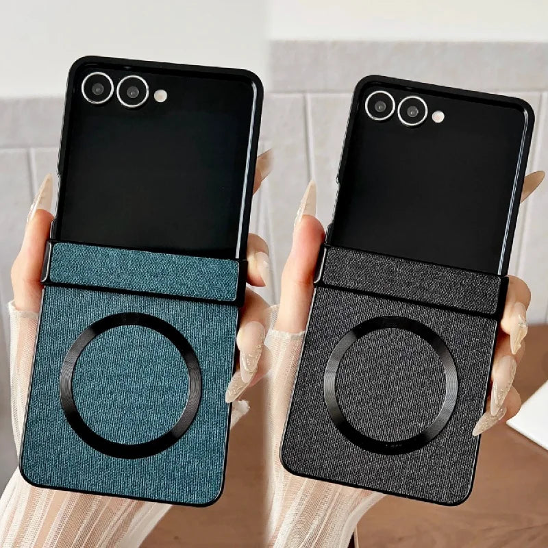 Samsung Galaxy Z Flip 7 Case | Luxury PU Cloth Magnetic Full-Coverage Protective Back Cover