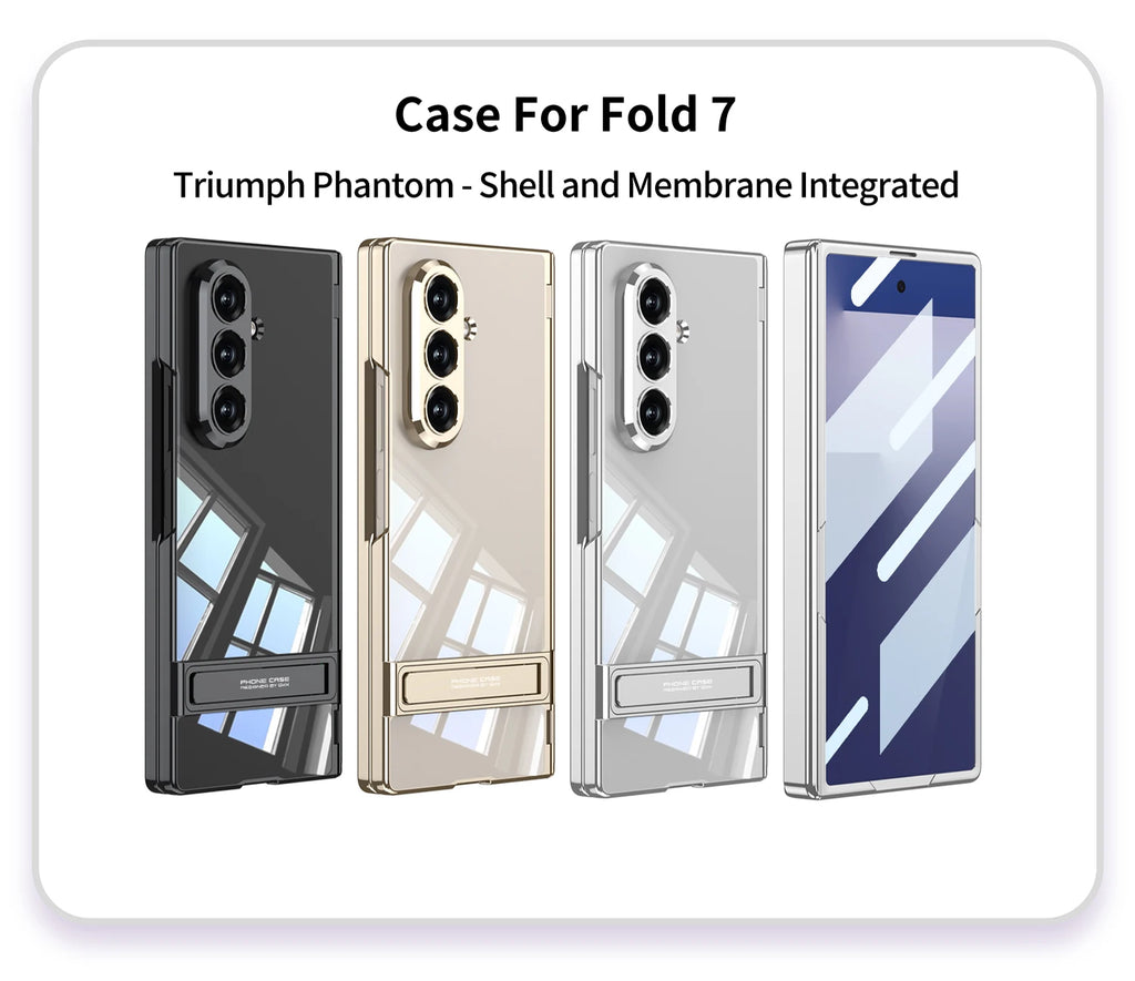 Samsung Galaxy Z Fold 7 Case | Hard Transparent Full-Coverage Protective Case with Stand and Middle Hinge