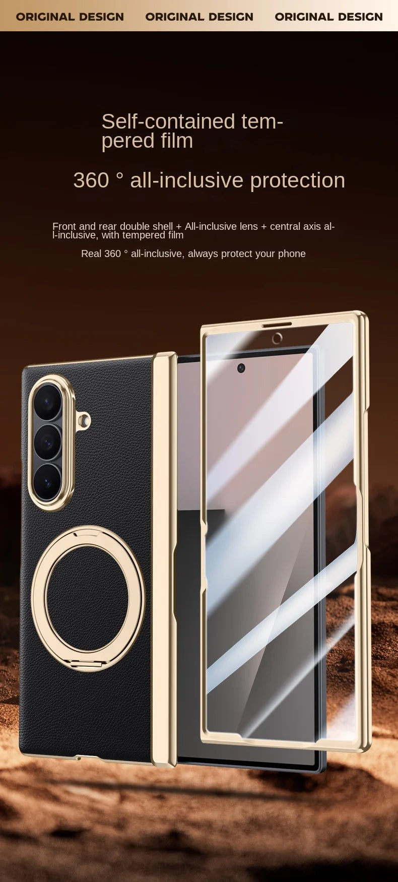 Luxury PU Leather Case for Samsung Galaxy Z Fold 7 | Ring Stand & Magnetic Wireless Charging