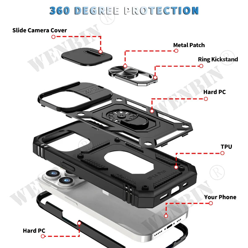 Full-Coverage iPhone Ring Case with Sliding Camera Cover & Kickstand | Anti-Scratch & Card Slot