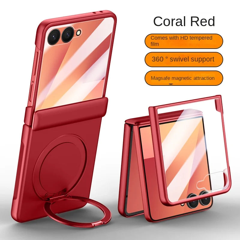 Luxury Full-Coverage Hard Case with Magnetic Ring Stand for Samsung Galaxy Z Flip 7 | Magsafe Compatible