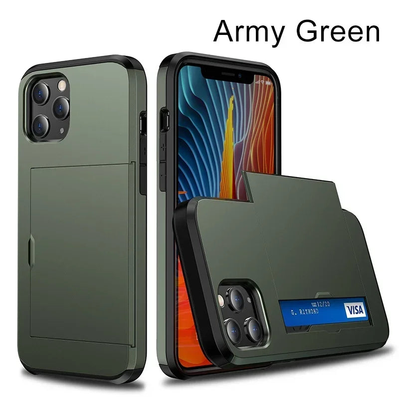 Heavy-Duty Dual-Layer iPhone Case with Card Slot | Shockproof, Scratch-Resistant Half-Wrapped Cover