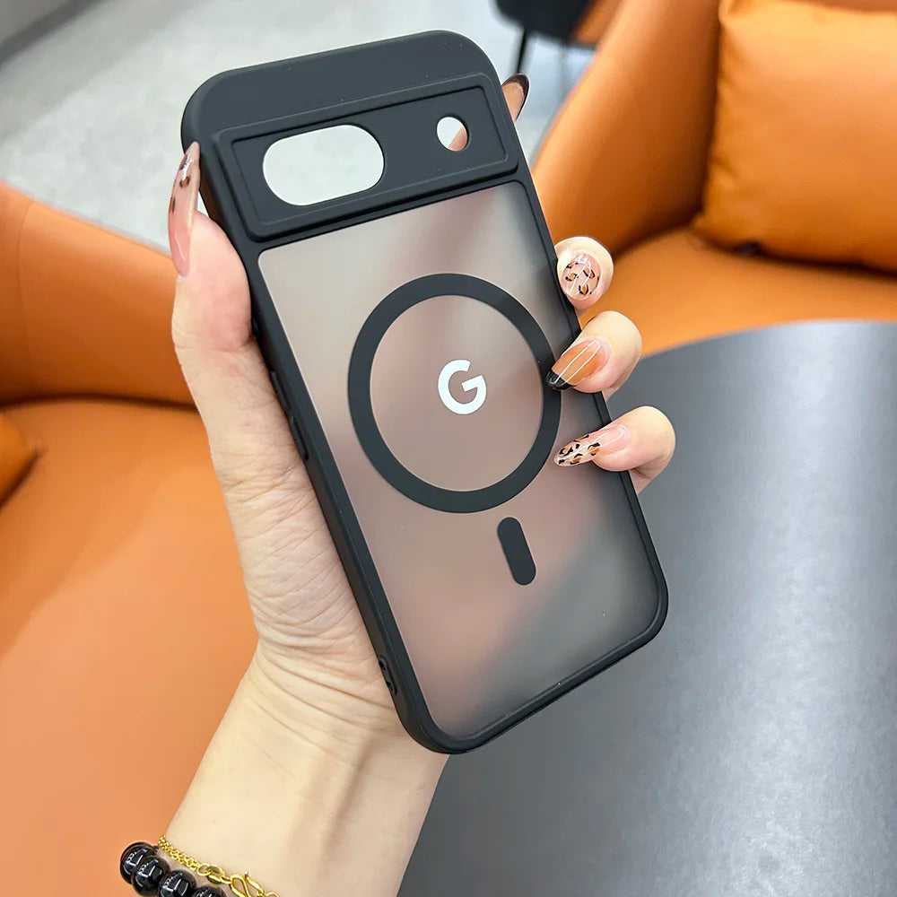 Google Pixel 6 / 6A / 6 Pro / 7 / 7A / 7 Pro / 8 / 8A / 8 Pro / 9 / 9A / 9 Pro / 9 Pro XL / 10 / 10 Pro / 10 Pro XL Case | Transparent TPU + PC Magnetic Wireless Charging Anti-Fall Half-Wrapped Cover