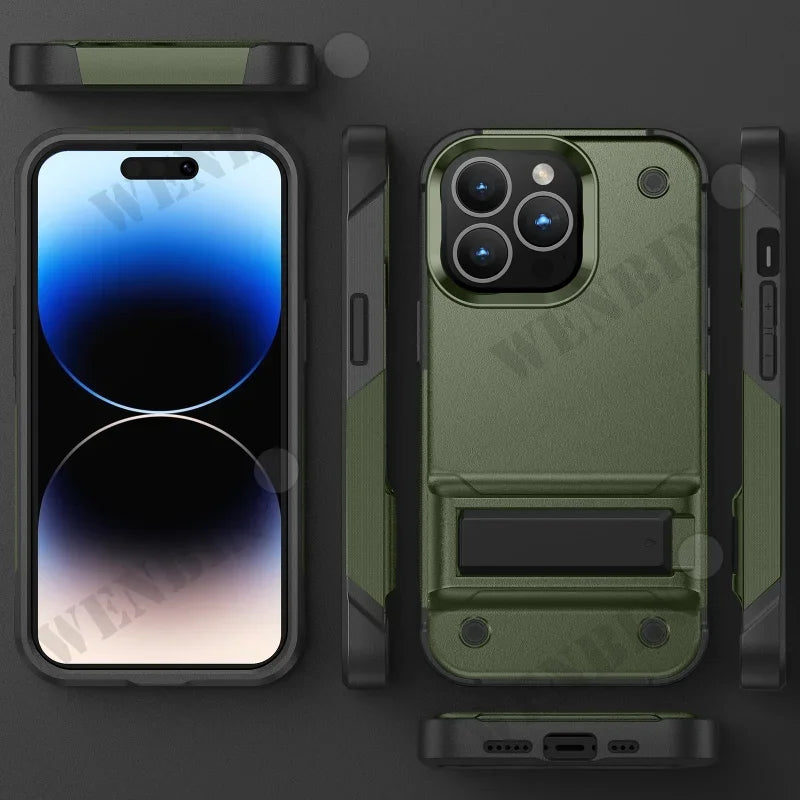 Heavy-Duty Full-Coverage iPhone Case with Kickstand | Dual-Layer, Anti-Scratch & Non-Slip Protection
