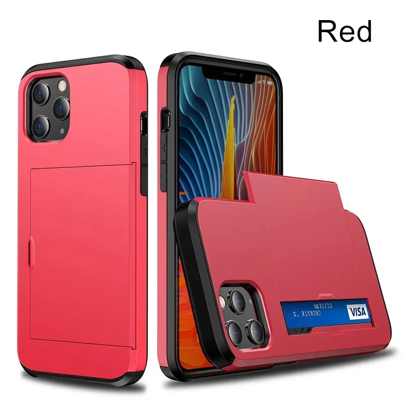 Heavy-Duty Dual-Layer iPhone Case with Card Slot | Shockproof, Scratch-Resistant Half-Wrapped Cover