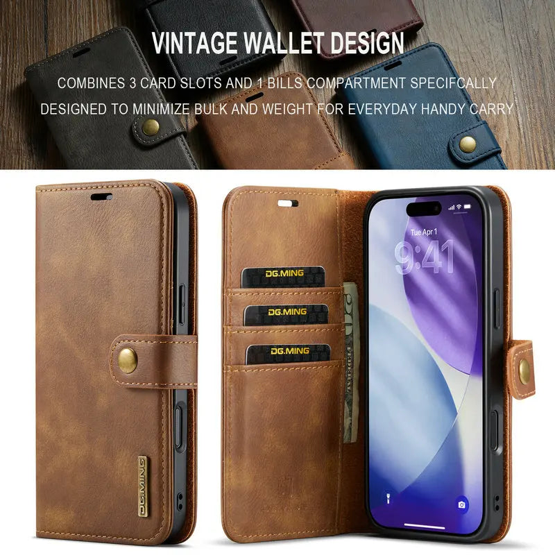Retro Luxury Magnetic Flip Wallet iPhone Case | Card Slot, Kickstand & Shockproof