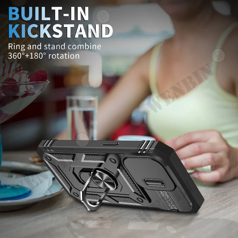 Full-Coverage iPhone Ring Case with Sliding Camera Cover & Kickstand | Anti-Scratch & Card Slot