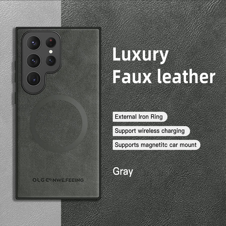 Classic Leather Case for Samsung S21-S25 Series | Magnetic Charging Compatible Protector