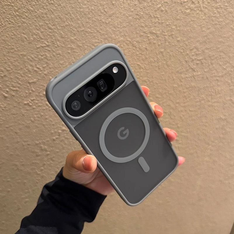 Google Pixel 9A / 9 Pro XL / 10 / 10 Pro Case | Transparent Magnetic MagSafe Wireless Charging Slim Matte Cover with Stand Holder