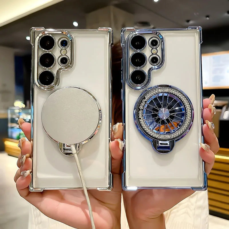 Luxury Magnetic Shockproof Half-Wrapped Case with Ring & Holder | Compatible with Samsung S20-S25 Series