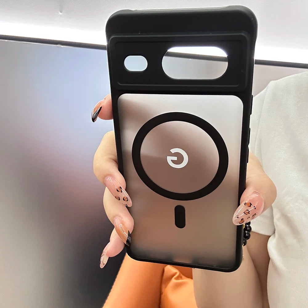 Google Pixel 6 / 6A / 6 Pro / 7 / 7A / 7 Pro / 8 / 8A / 8 Pro / 9 / 9A / 9 Pro / 9 Pro XL / 10 / 10 Pro / 10 Pro XL Case | Transparent TPU + PC Magnetic Wireless Charging Anti-Fall Half-Wrapped Cover