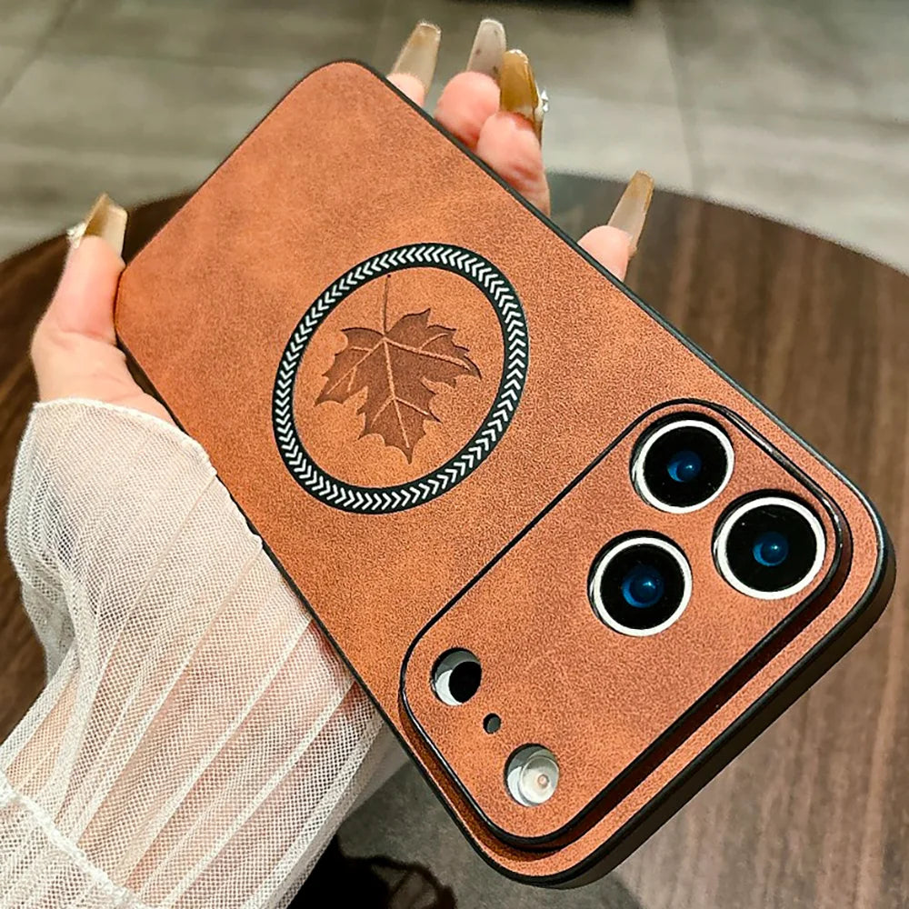 Classic Leather Case for iPhone 11–17 Series | MagSafe Compatible Wireless Charging Magnetic Cover